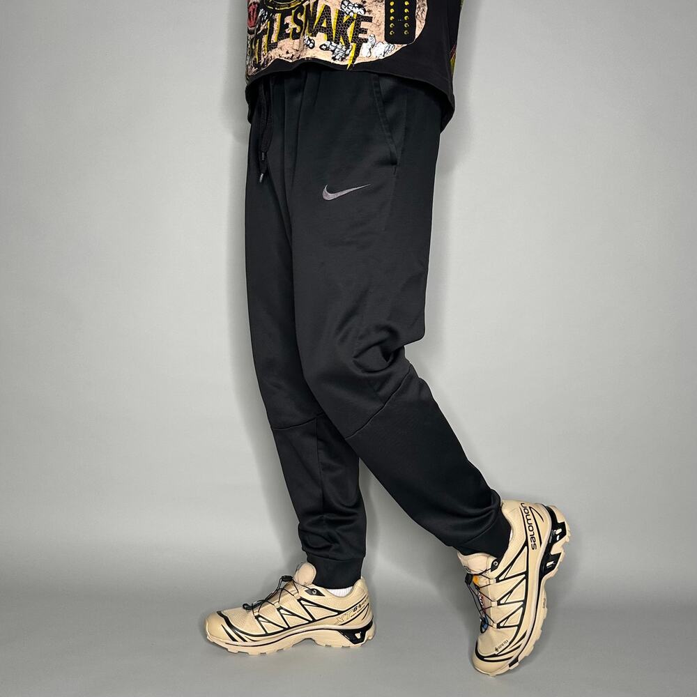 Vintage Y2K Nike Sweatpants Mens L Jet Black Grey Swoosh Polyester Joggers